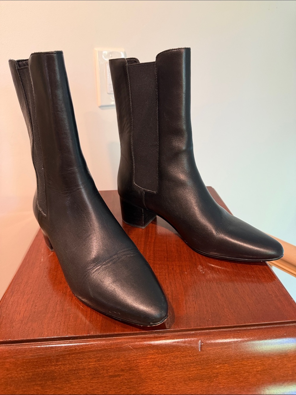 J. Crew High Shaft Stacked Heel Leather Boots 7.5